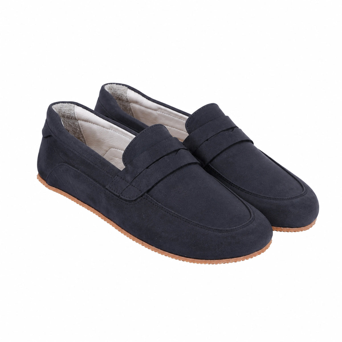 Nubuck Barefoot Penny Loafer Shoes – Rubber Sole – Navy Blue
