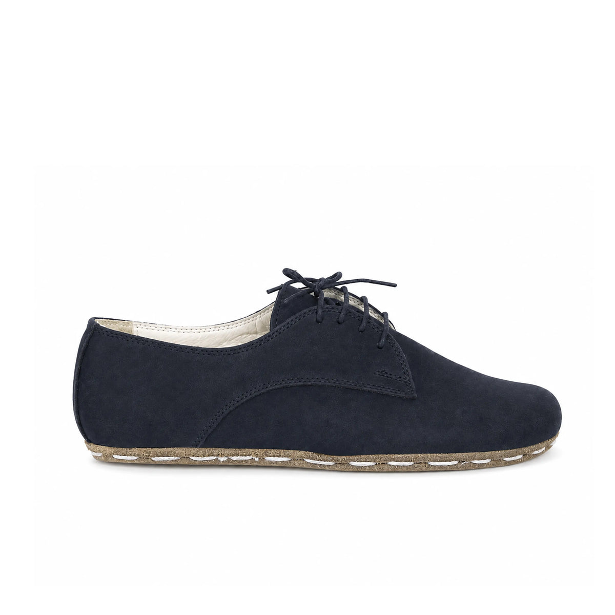Nubuck Barefoot Oxford Shoes — Leather Sole – Navy Blue