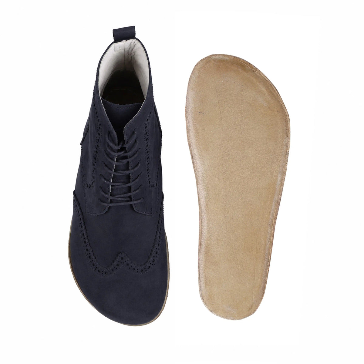 Nubuck Barefoot Moccasin Boots Shoes – Classic Sole — Leather Sole – Navy Blue