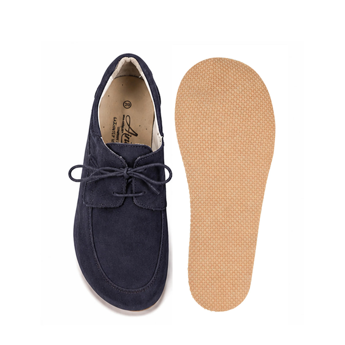 Nubuck Barefoot Laces Penny Loafer Shoes – Rubber Sole – Navy Blue