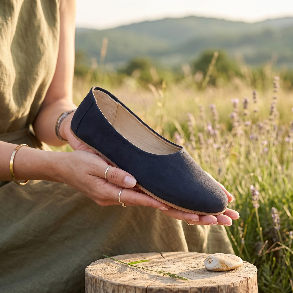 Nubuck Barefoot Ballet Shoes – Rubber Sole – Navy Blue