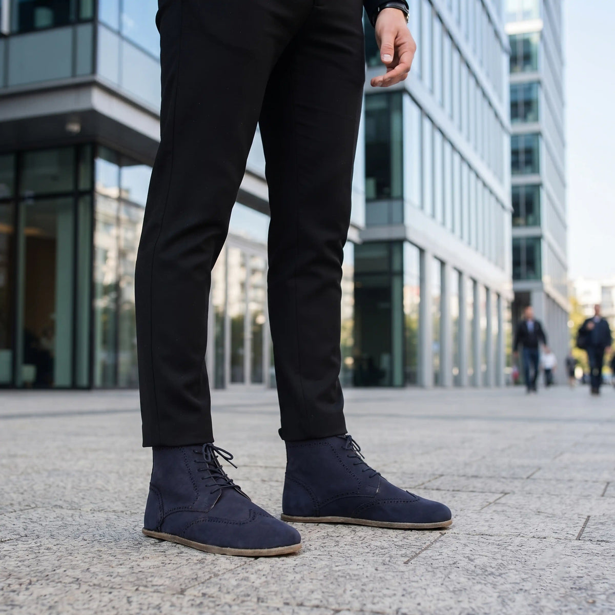 Nubuck Barefoot Moccasin Boots Shoes – Classic Sole — Leather Sole – Navy Blue