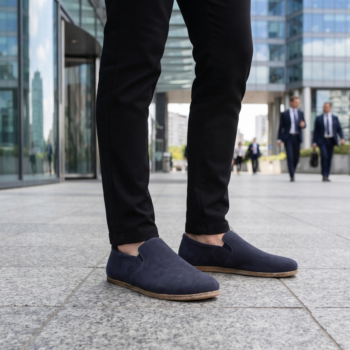 Nubuck Barefoot Slip-On Shoes – Classic Sole — Leather Sole – Navy Blue