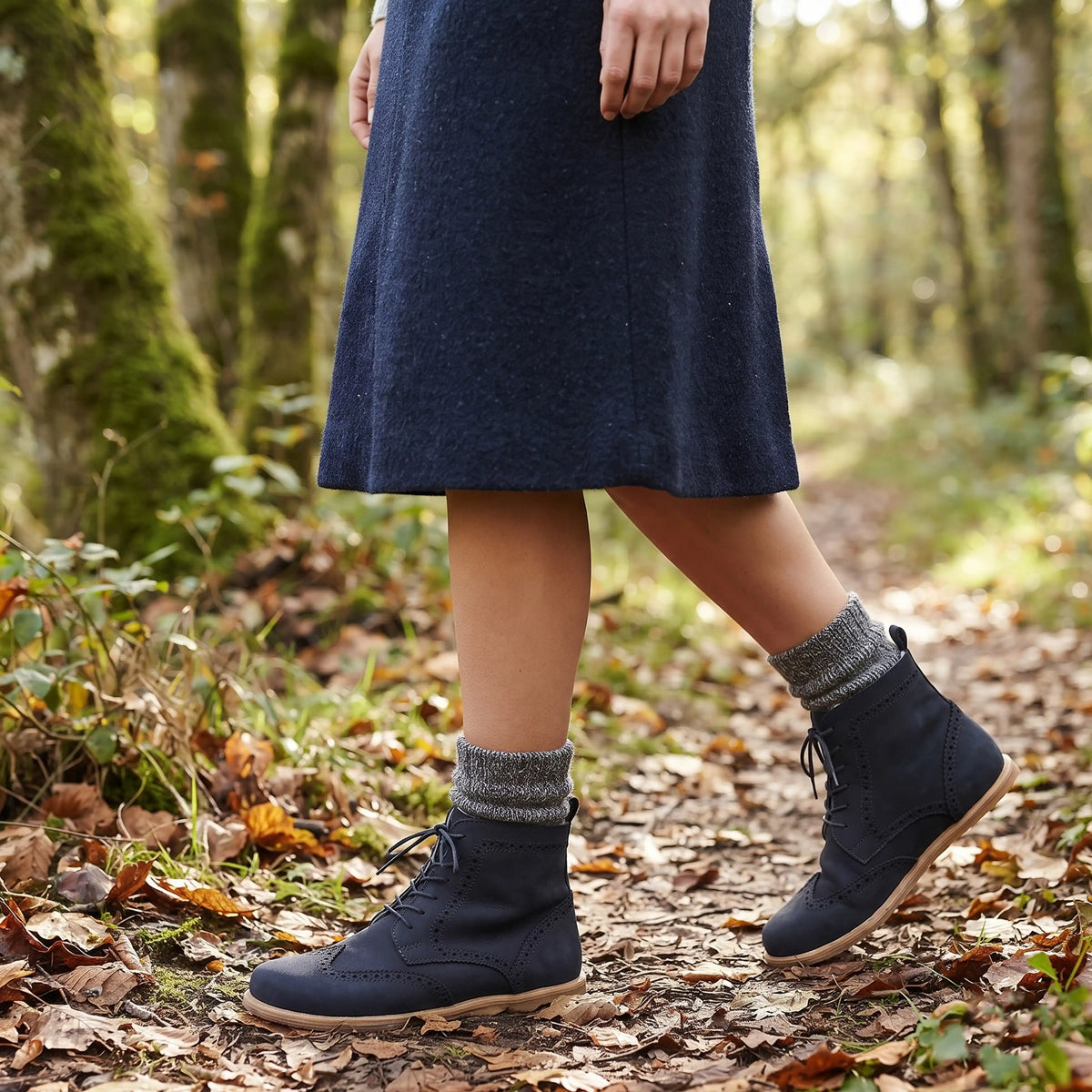 Nubuck Barefoot Moccasin Boots Shoes – Eva Outsole – Navy Blue