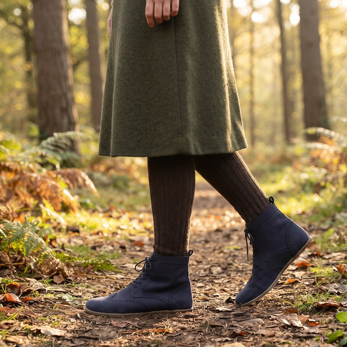 Nubuck Barefoot Moccasin Boots Shoes – Classic Sole — Leather Sole – Navy Blue