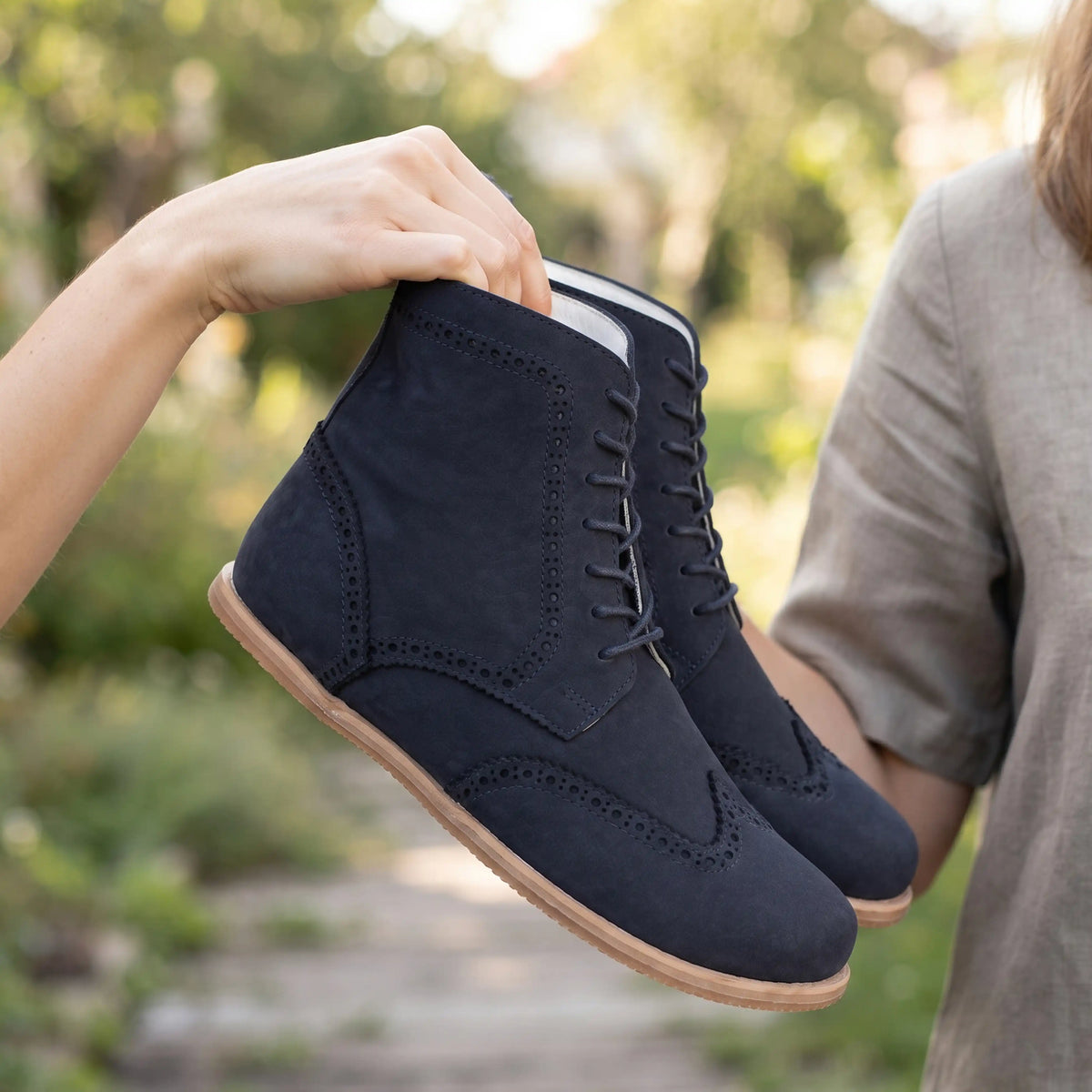 Nubuck Barefoot Moccasin Boots Shoes – Eva Outsole – Navy Blue
