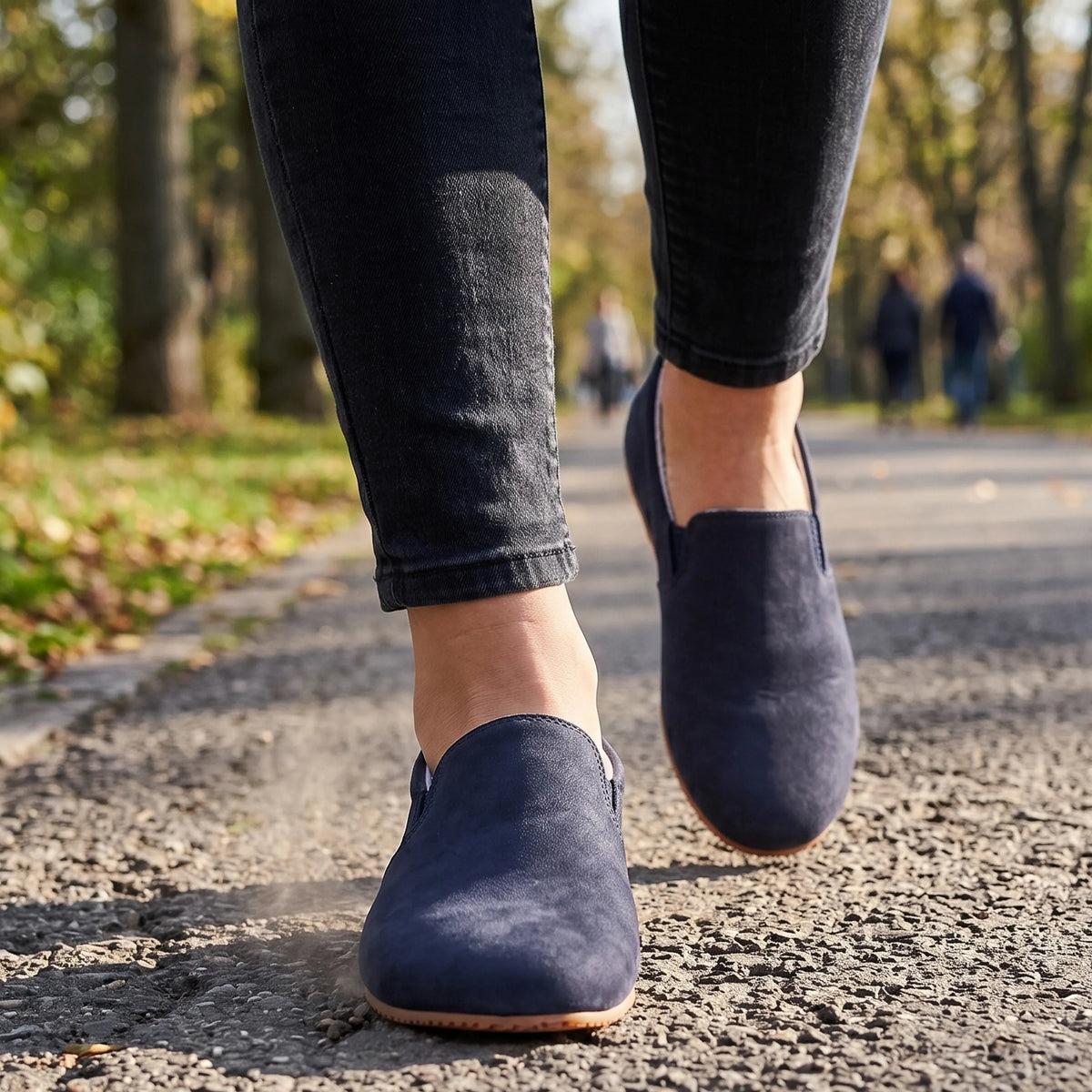 Nubuck Barefoot Slip-On Shoes – Rubber Sole – Navy Blue