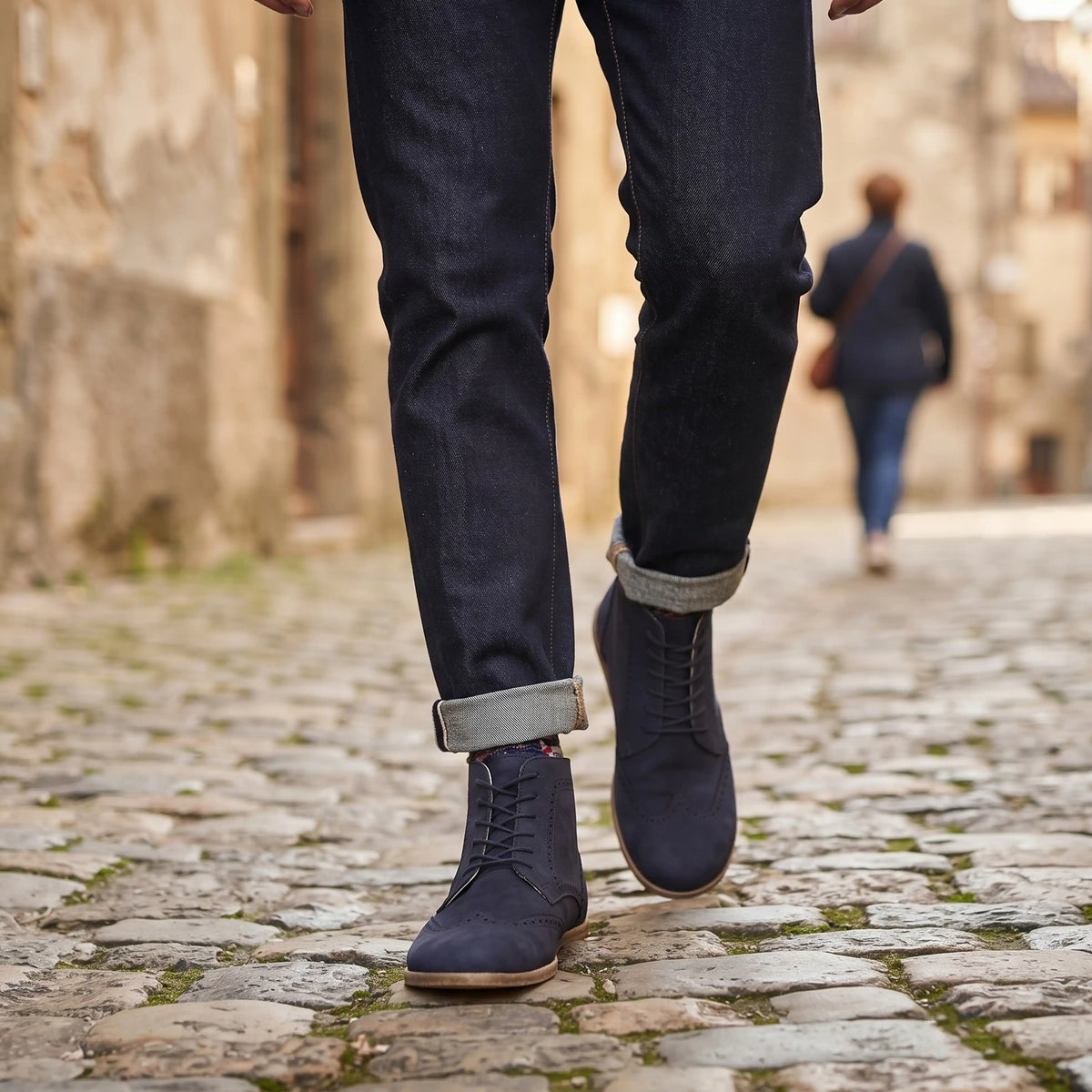 Nubuck Barefoot Moccasin Boots Shoes – Classic Sole — Leather Sole – Navy Blue
