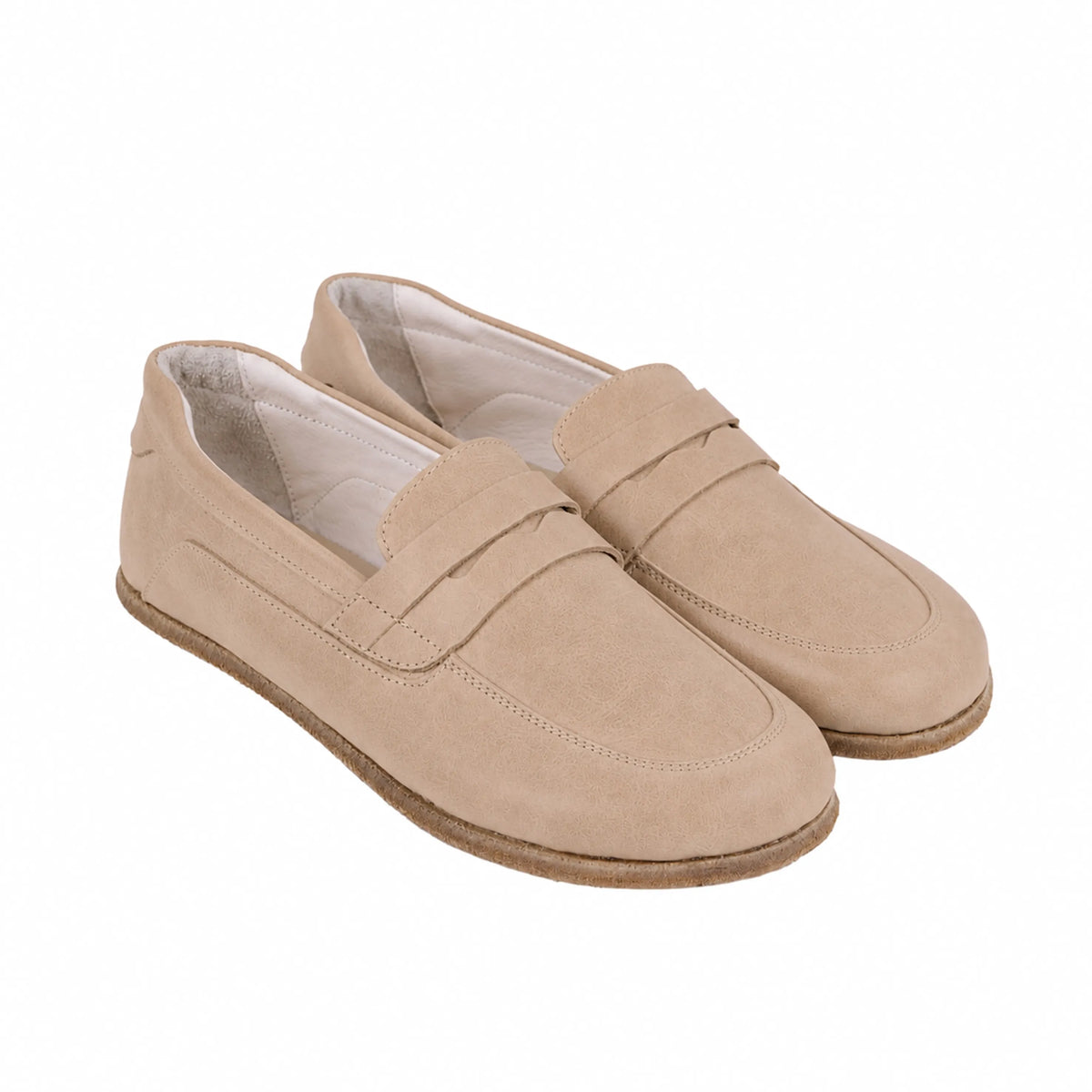 Nubuck Barefoot Penny Loafer Shoes – Classic Sole — Leather Sole – Cream