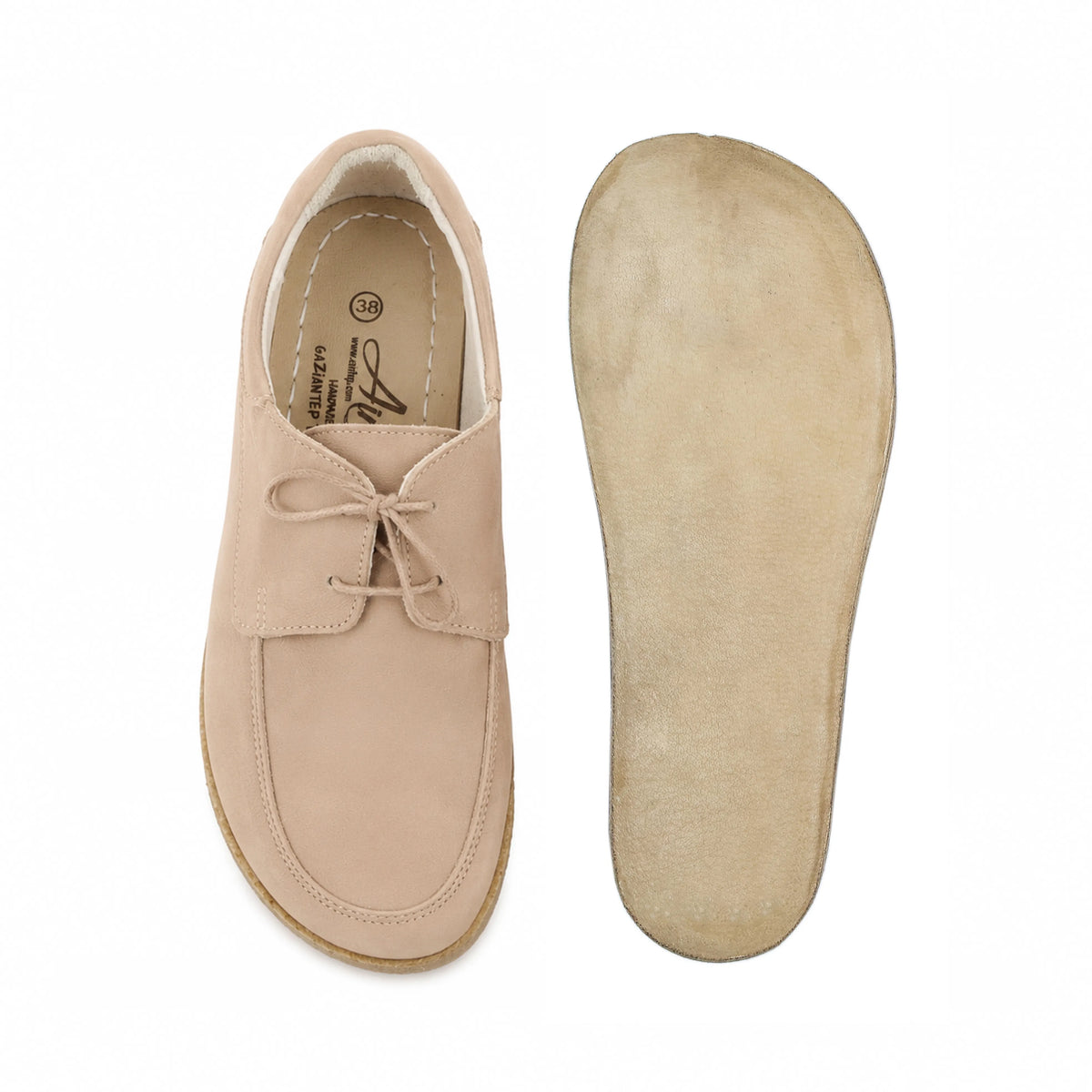Nubuck Barefoot Laces Penny Loafer Shoes – Classic Sole — Leather Sole – Cream