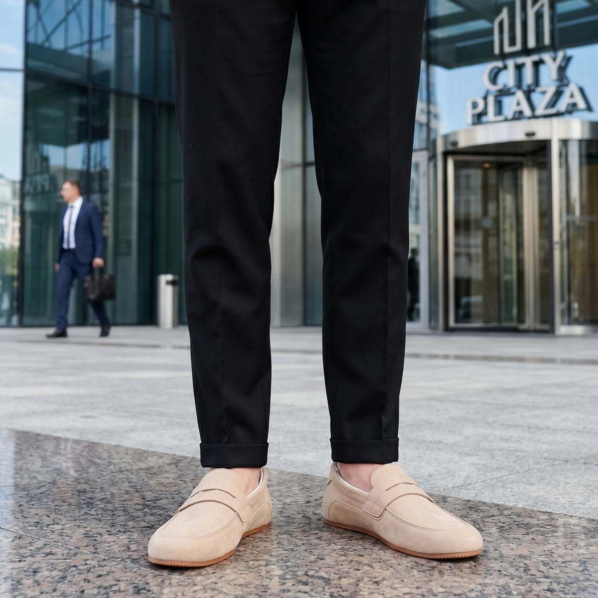 Nubuck Barefoot Penny Loafer Shoes – Rubber Sole – Cream