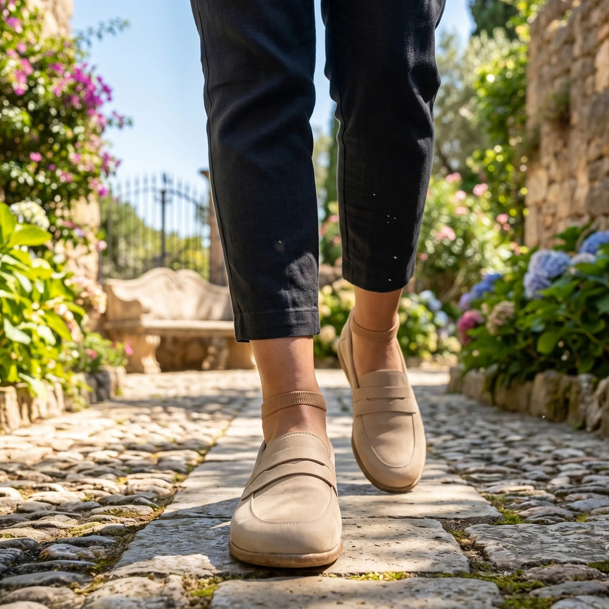 Nubuck Barefoot Penny Loafer Shoes – Classic Sole — Leather Sole – Cream