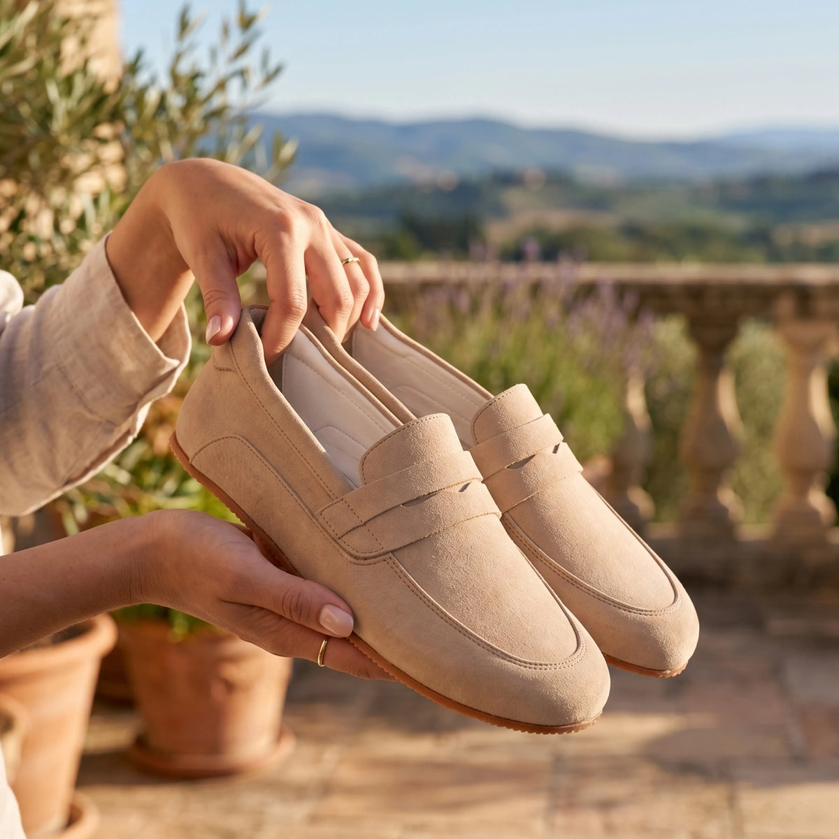 Nubuck Barefoot Penny Loafer Shoes – Rubber Sole – Cream