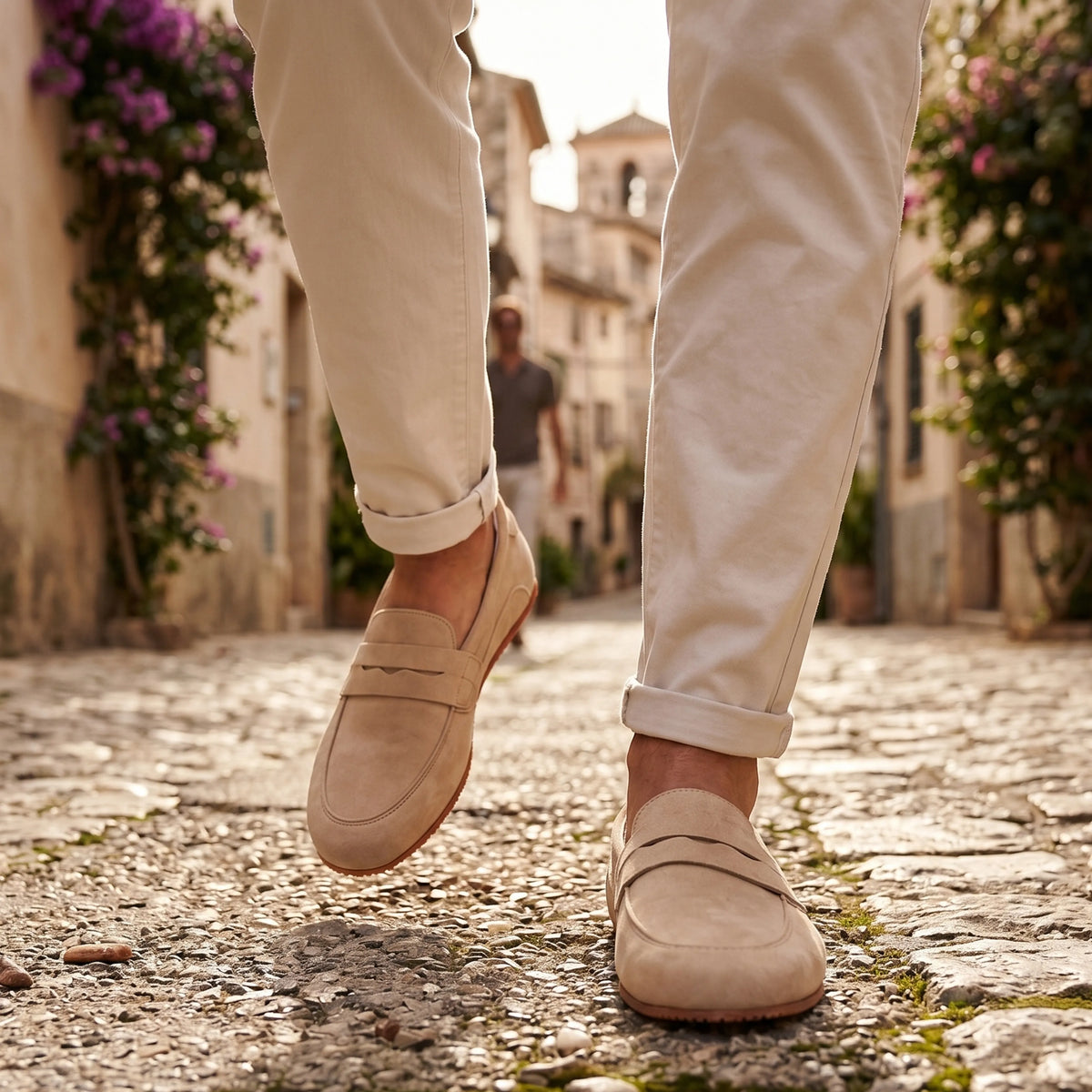 Nubuck Barefoot Penny Loafer Shoes – Rubber Sole – Cream