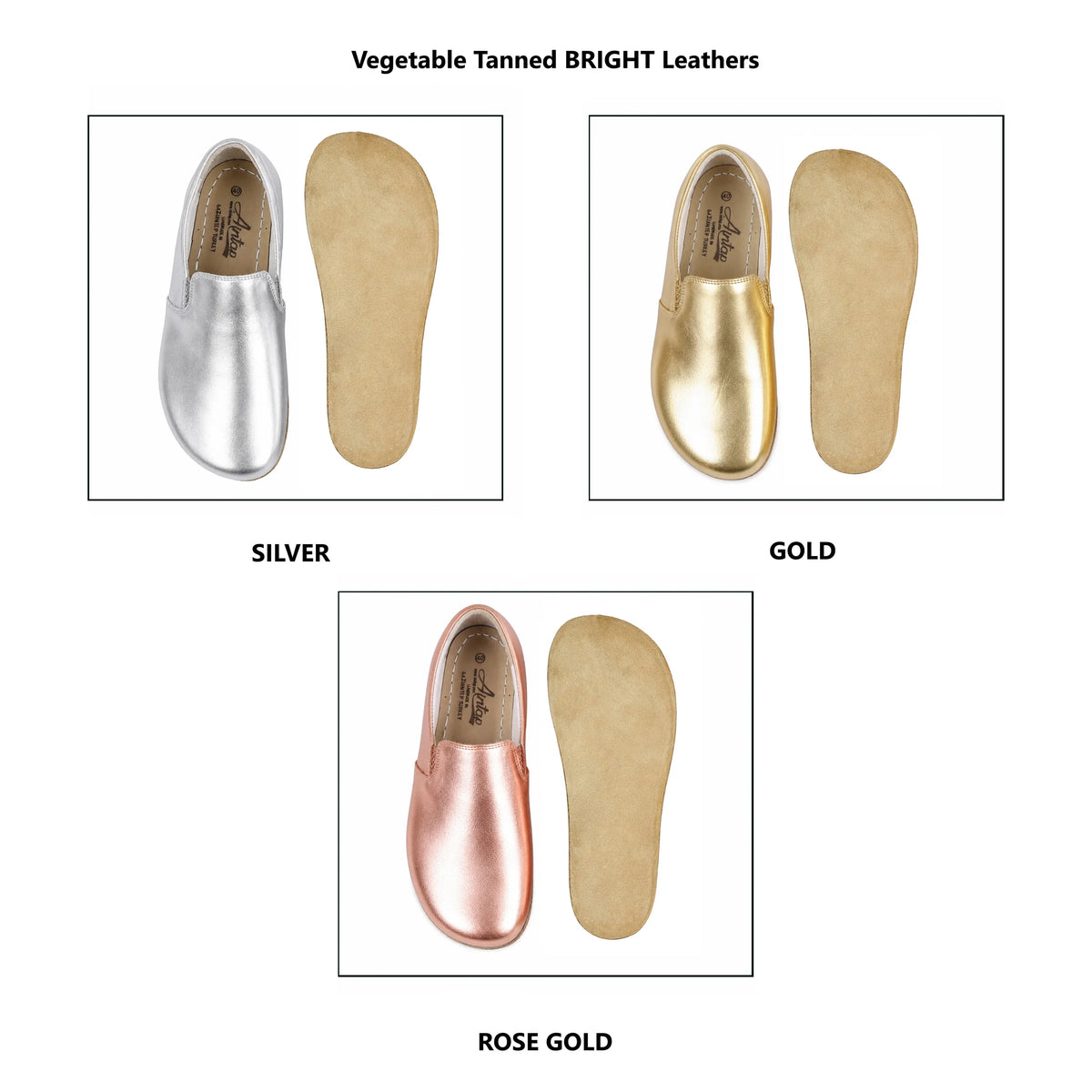 Bright Barefoot Slip-On Shoes – Classic Sole — Leather Sole – Silver