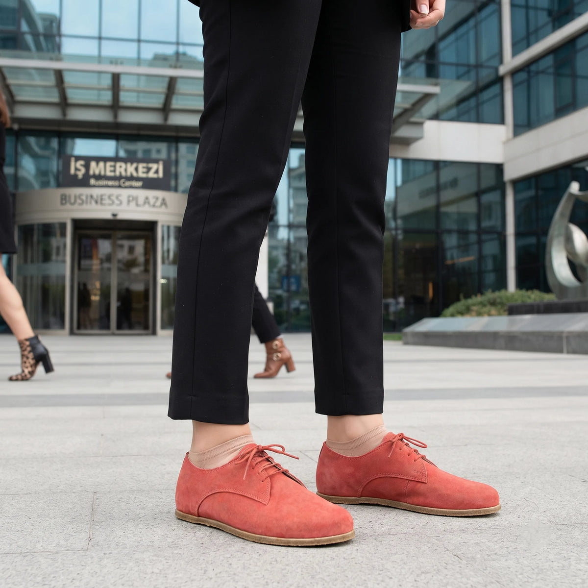 Suede Barefoot Oxford Shoes – Classic Sole — Leather Sole – Pink