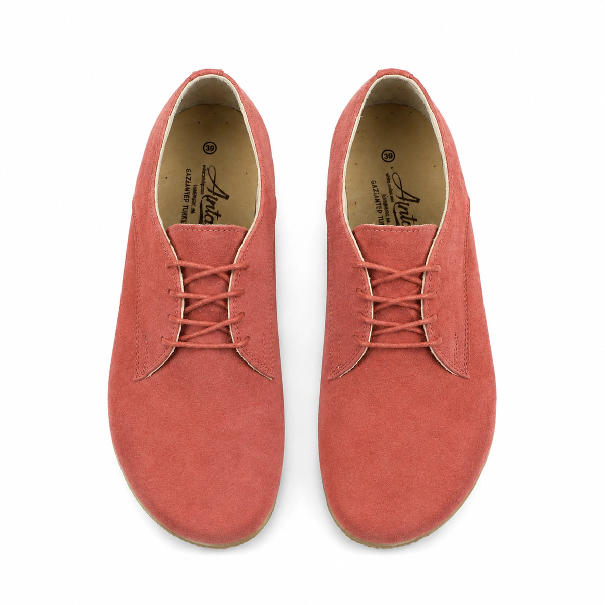 Suede Barefoot Oxford Shoes – Classic Sole — Leather Sole – Pink