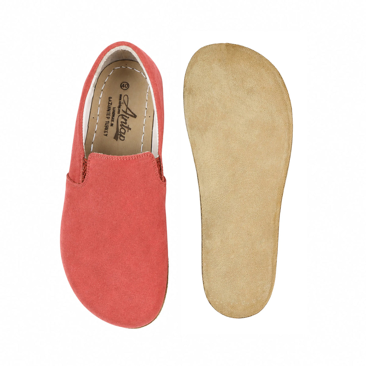 Suede Barefoot Slip-On Shoes – Classic Sole — Leather Sole – Pink