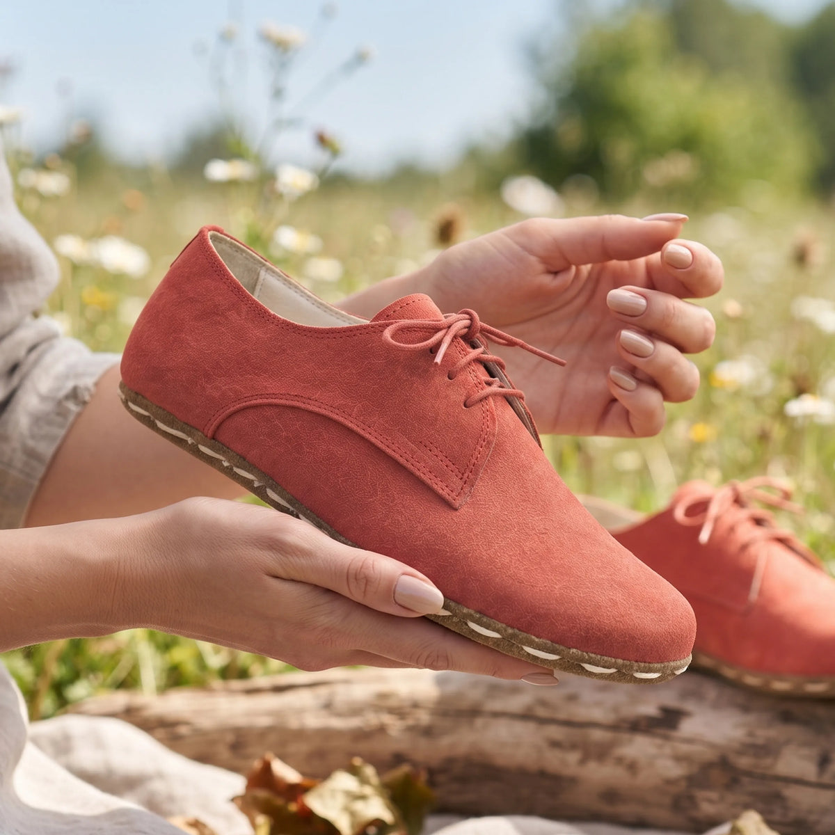 Suede Barefoot Oxford Shoes — Leather Sole – Pink