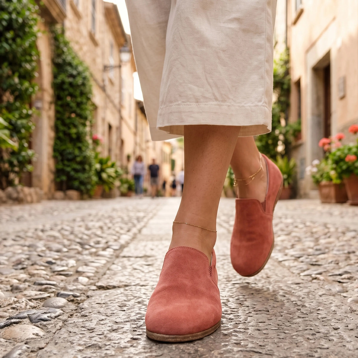 Suede Barefoot Slip-On Shoes – Classic Sole — Leather Sole – Pink