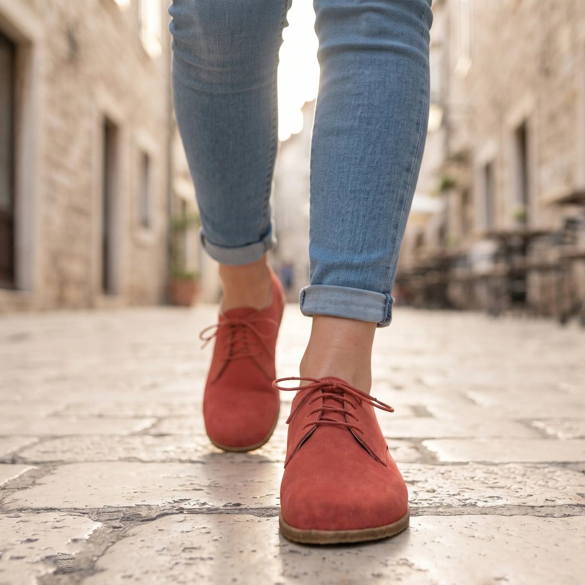 Suede Barefoot Oxford Shoes – Classic Sole — Leather Sole – Pink