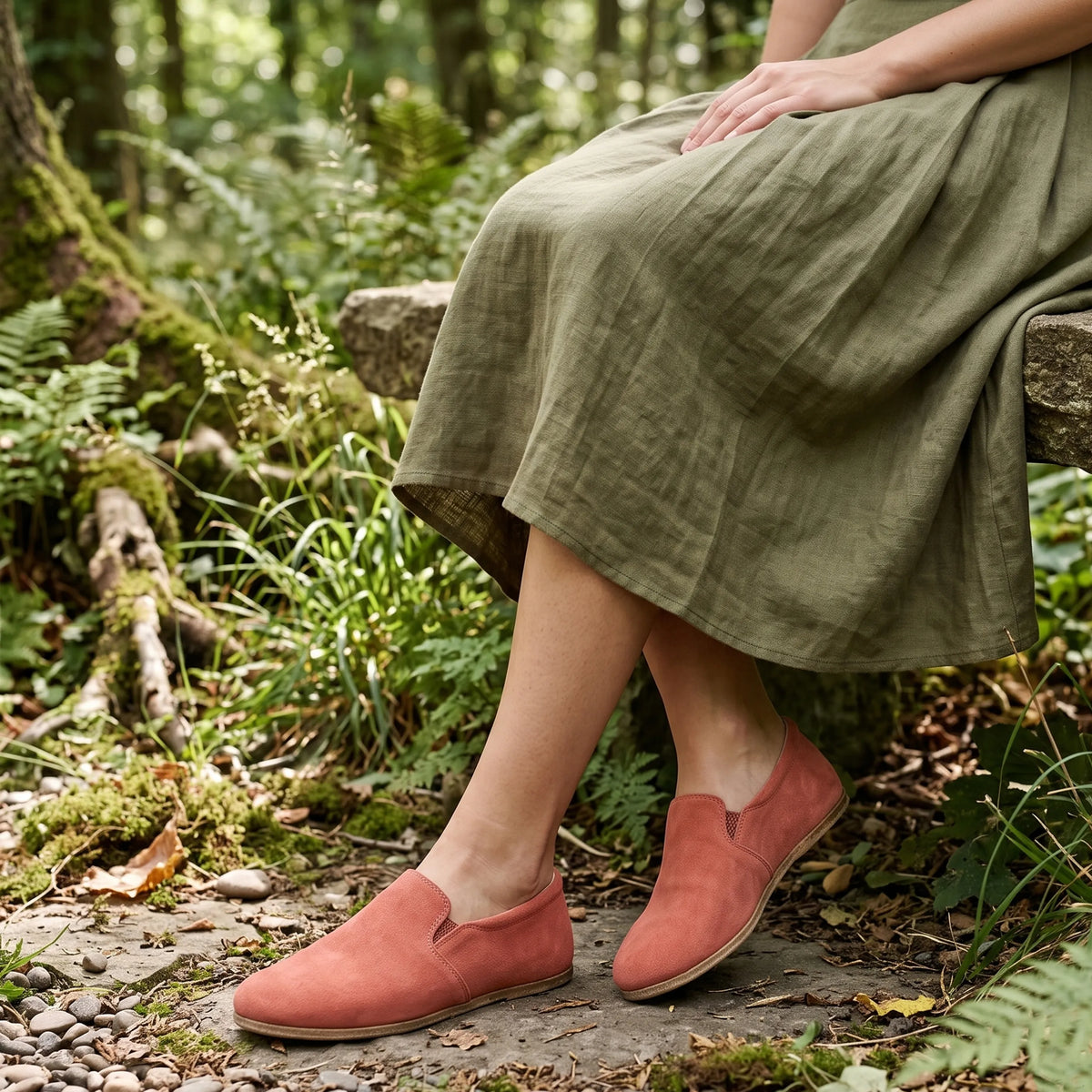 Suede Barefoot Slip-On Shoes – Classic Sole — Leather Sole – Pink