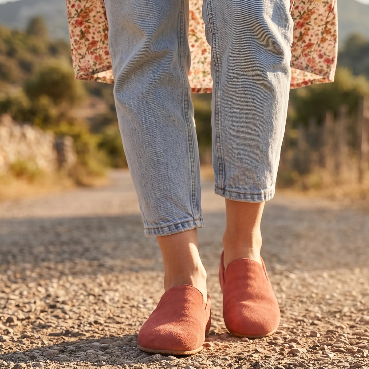 Suede Barefoot Slip-On Shoes – Rubber Sole – Pink