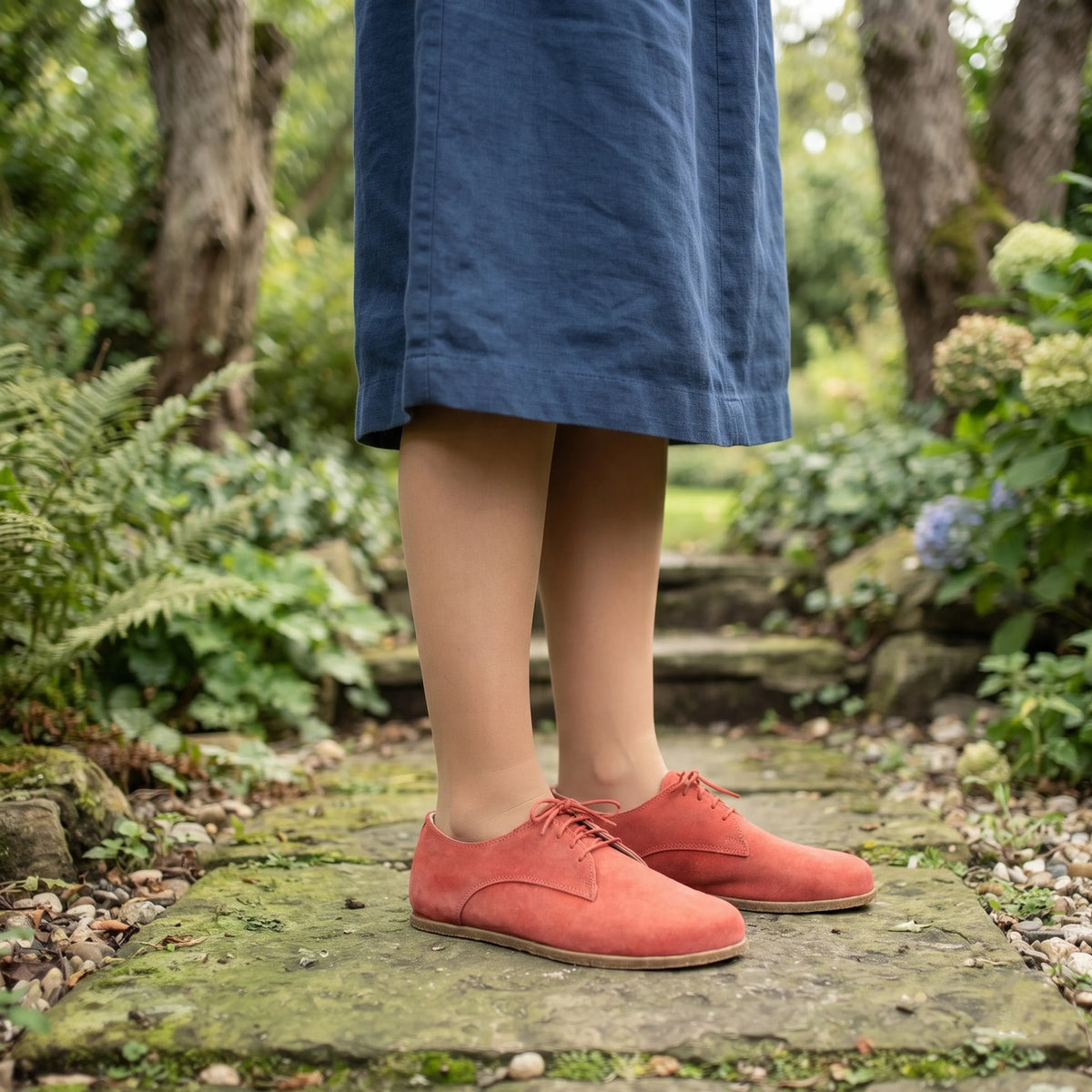 Suede Barefoot Oxford Shoes – Classic Sole — Leather Sole – Pink