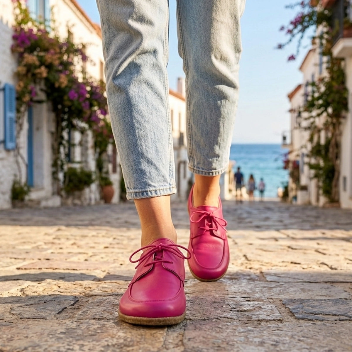 Smooth Barefoot Laces Penny Loafer Shoes – Classic Sole — Leather Sole – Fuscia