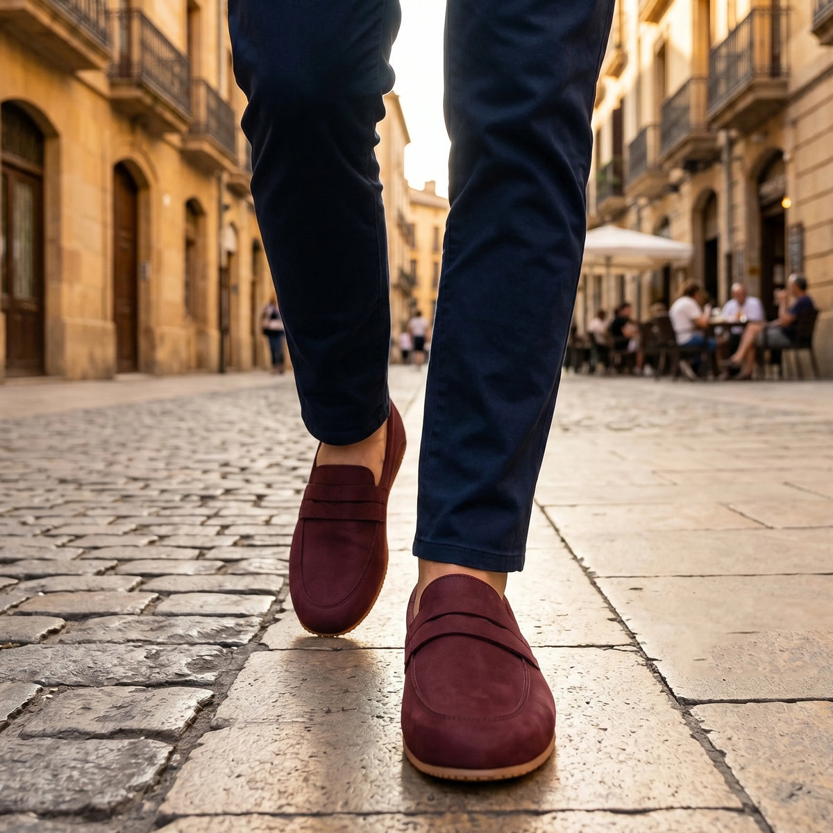 Nubuck Barefoot Penny Loafer Shoes – Rubber Sole – Burgundy