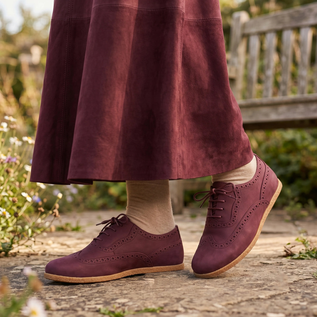 Nubuck Barefoot Moccasin Shoes – Classic Sole — Leather Sole – Burgundy