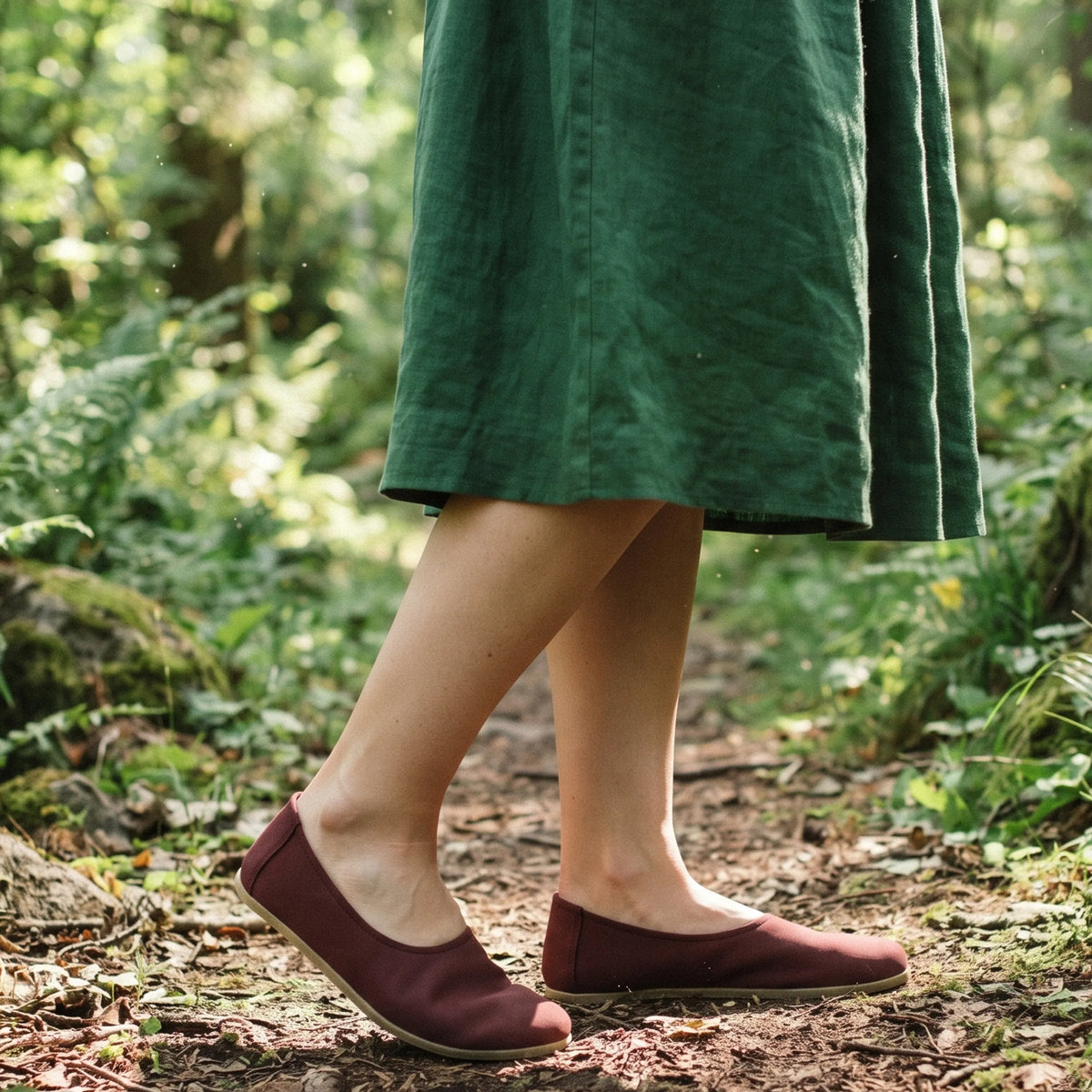 Nubuck Barefoot Ballet Shoes – Classic Sole — Leather Sole – Burgundy
