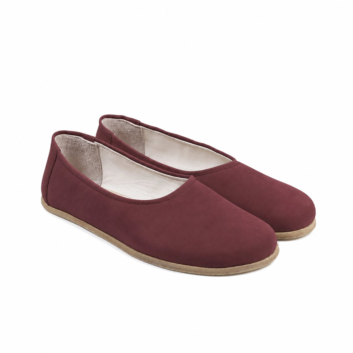 Nubuck Barefoot Ballet Shoes – Classic Sole — Leather Sole – Burgundy