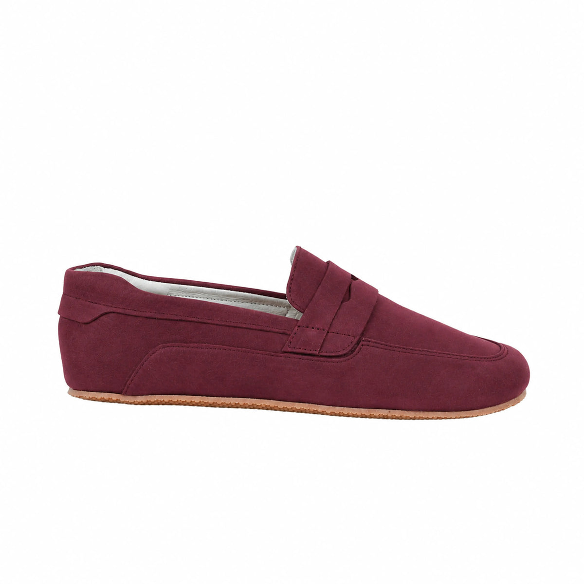 Nubuck Barefoot Penny Loafer Shoes – Rubber Sole – Burgundy