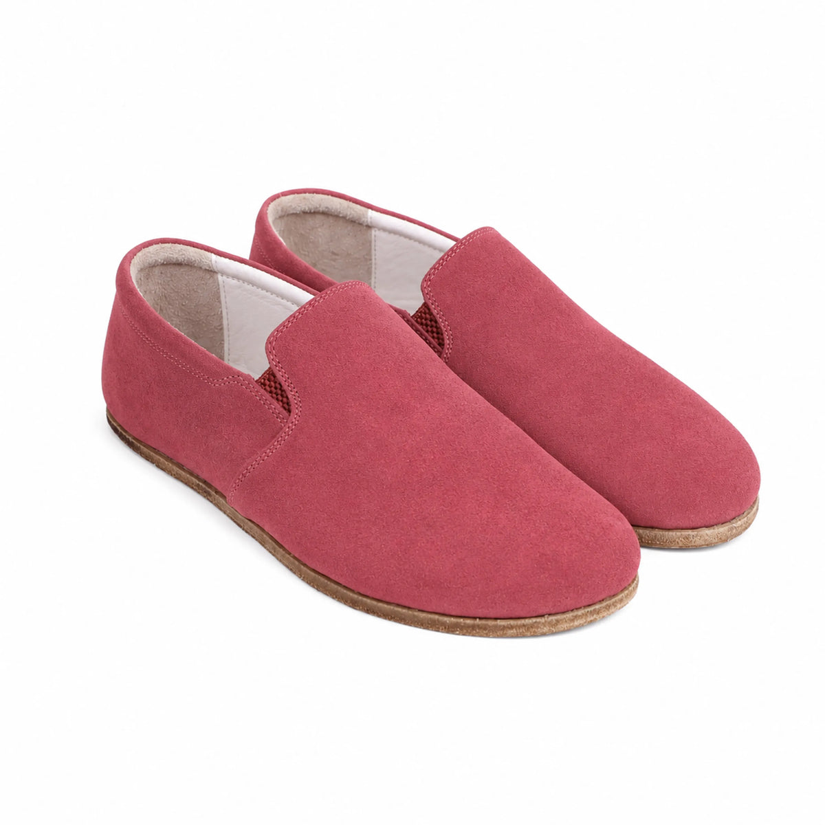 Suede Barefoot Slip-On Shoes – Classic Sole — Leather Sole – Candy Pink