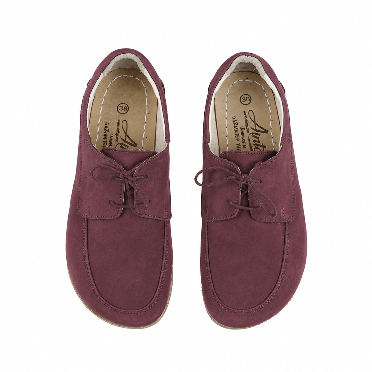 Nubuck Barefoot Laces Penny Loafer Shoes – Classic Sole — Leather Sole – Burgundy