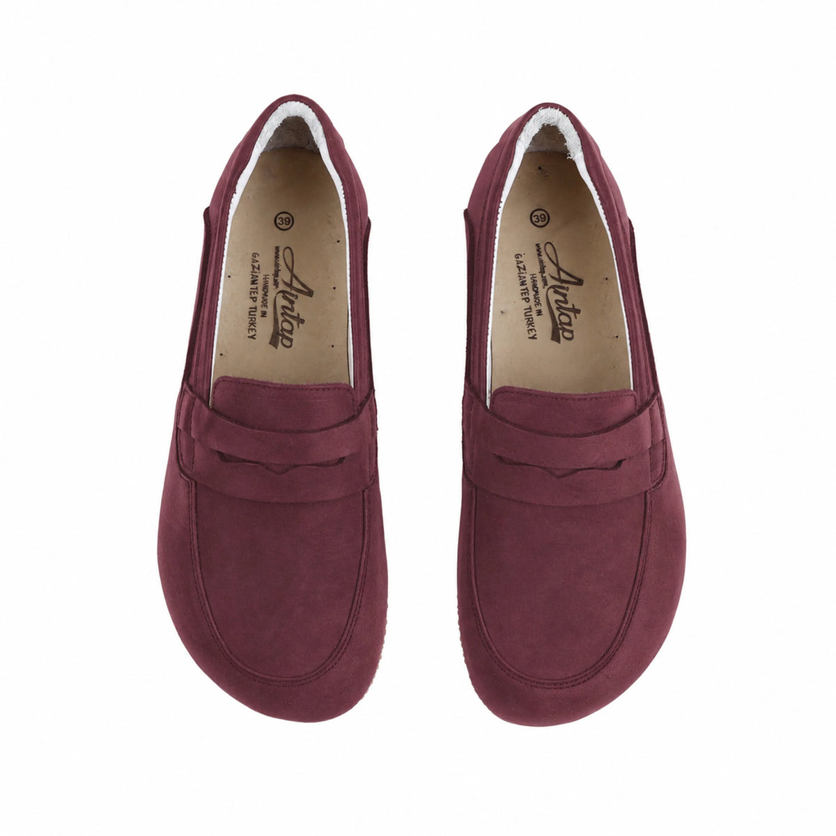 Nubuck Barefoot Penny Loafer Shoes – Rubber Sole – Burgundy