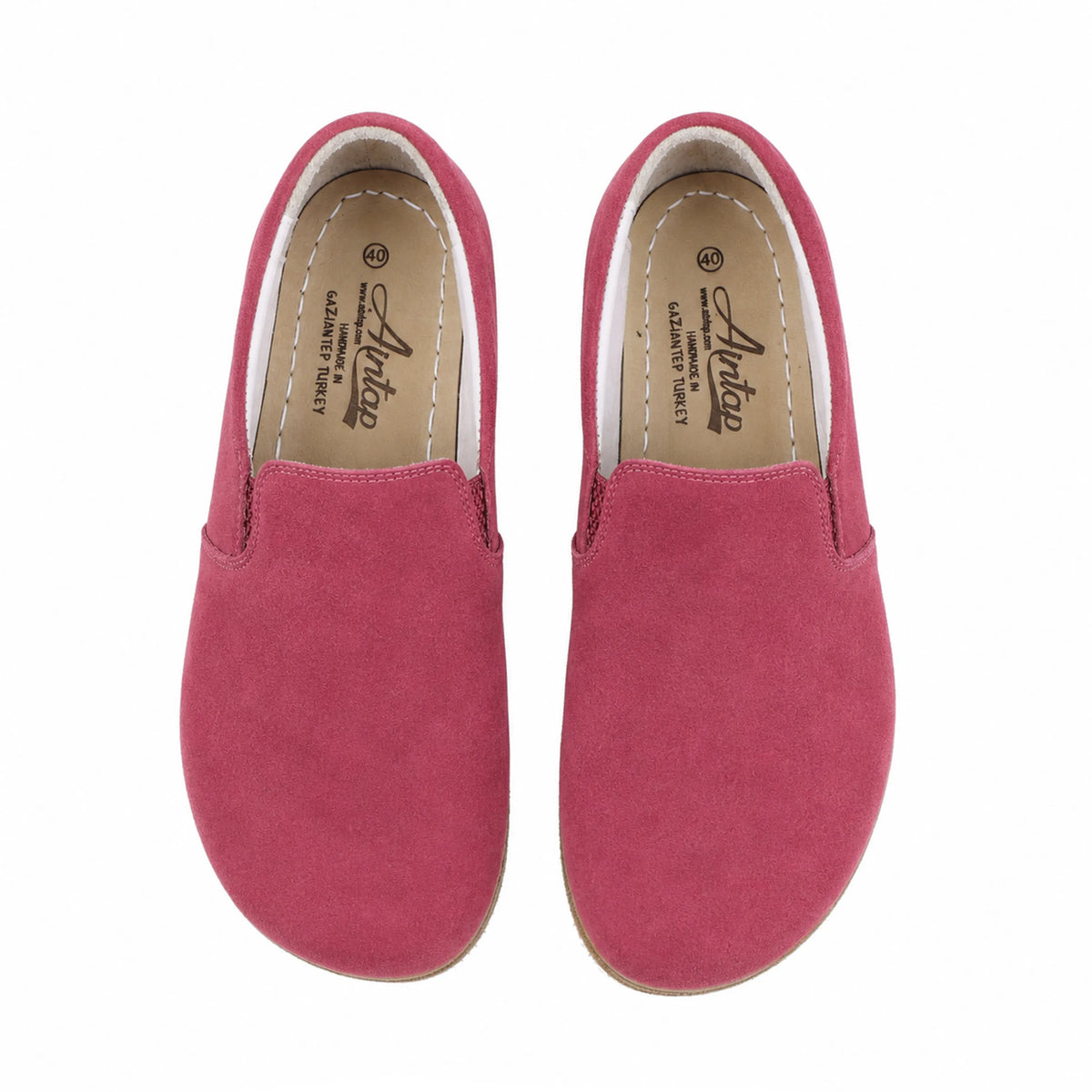 Suede Barefoot Slip-On Shoes – Classic Sole — Leather Sole – Candy Pink