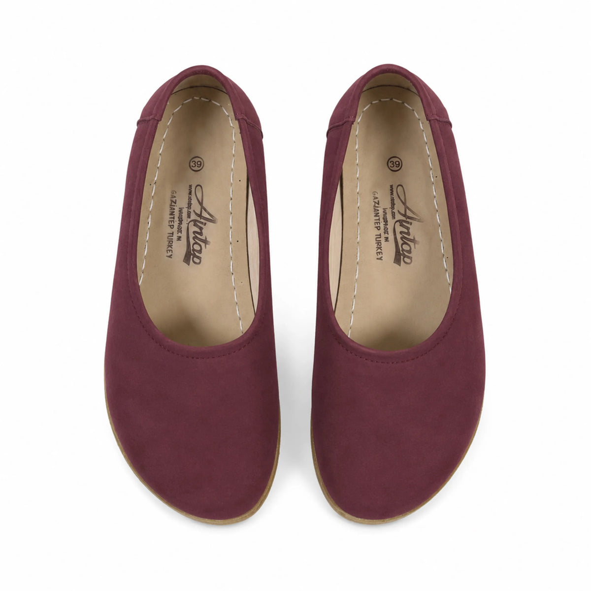 Nubuck Barefoot Ballet Shoes – Classic Sole — Leather Sole – Burgundy