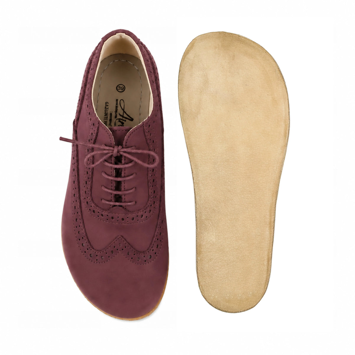 Nubuck Barefoot Moccasin Shoes – Classic Sole — Leather Sole – Burgundy