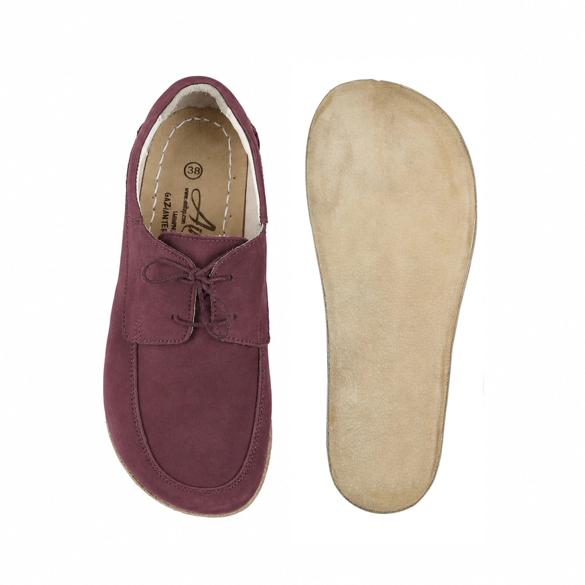 Nubuck Barefoot Laces Penny Loafer Shoes – Classic Sole — Leather Sole – Burgundy