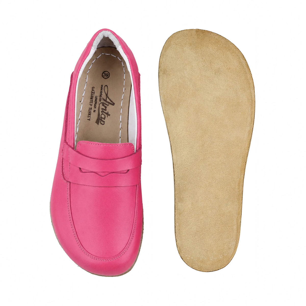 Smooth Barefoot Penny Loafer Shoes – Classic Sole — Leather Sole – Fuscia