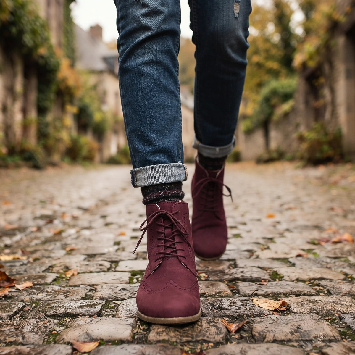 Nubuck Barefoot Moccasin Boots Shoes – Classic Sole — Leather Sole – Burgundy
