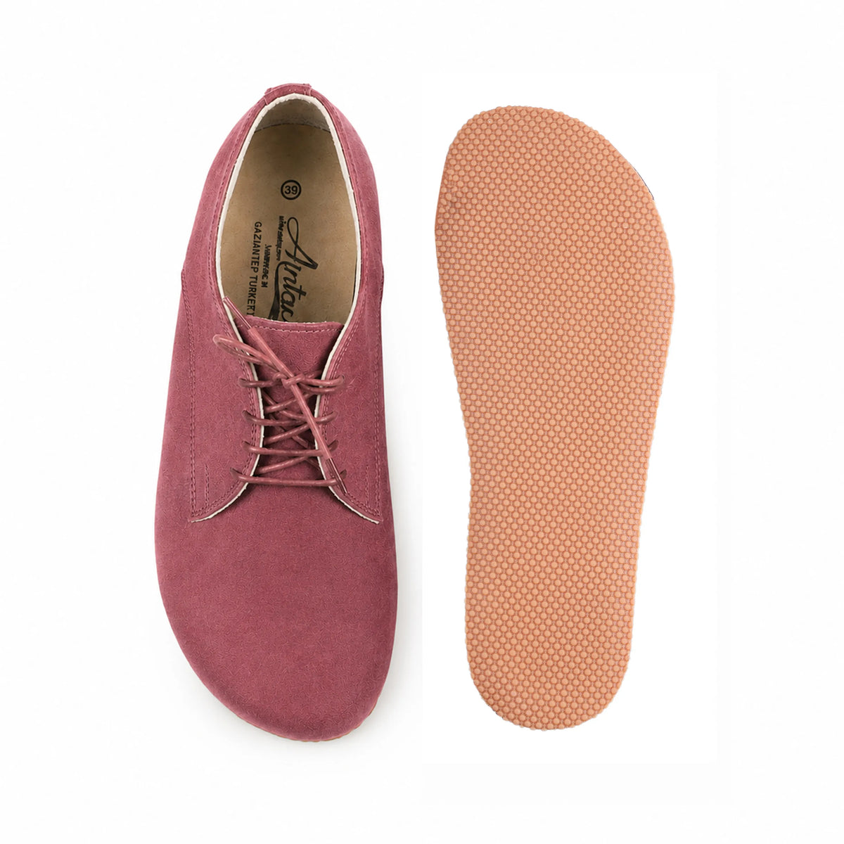 Suede Barefoot Oxford Shoes – Rubber Sole – Candy Pink