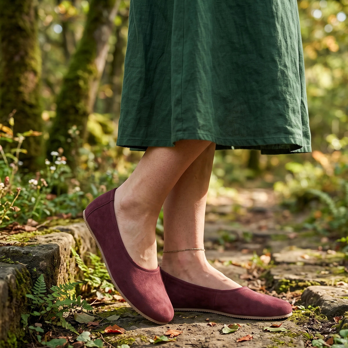 Nubuck Barefoot Ballet Shoes – Rubber Sole – Burgundy