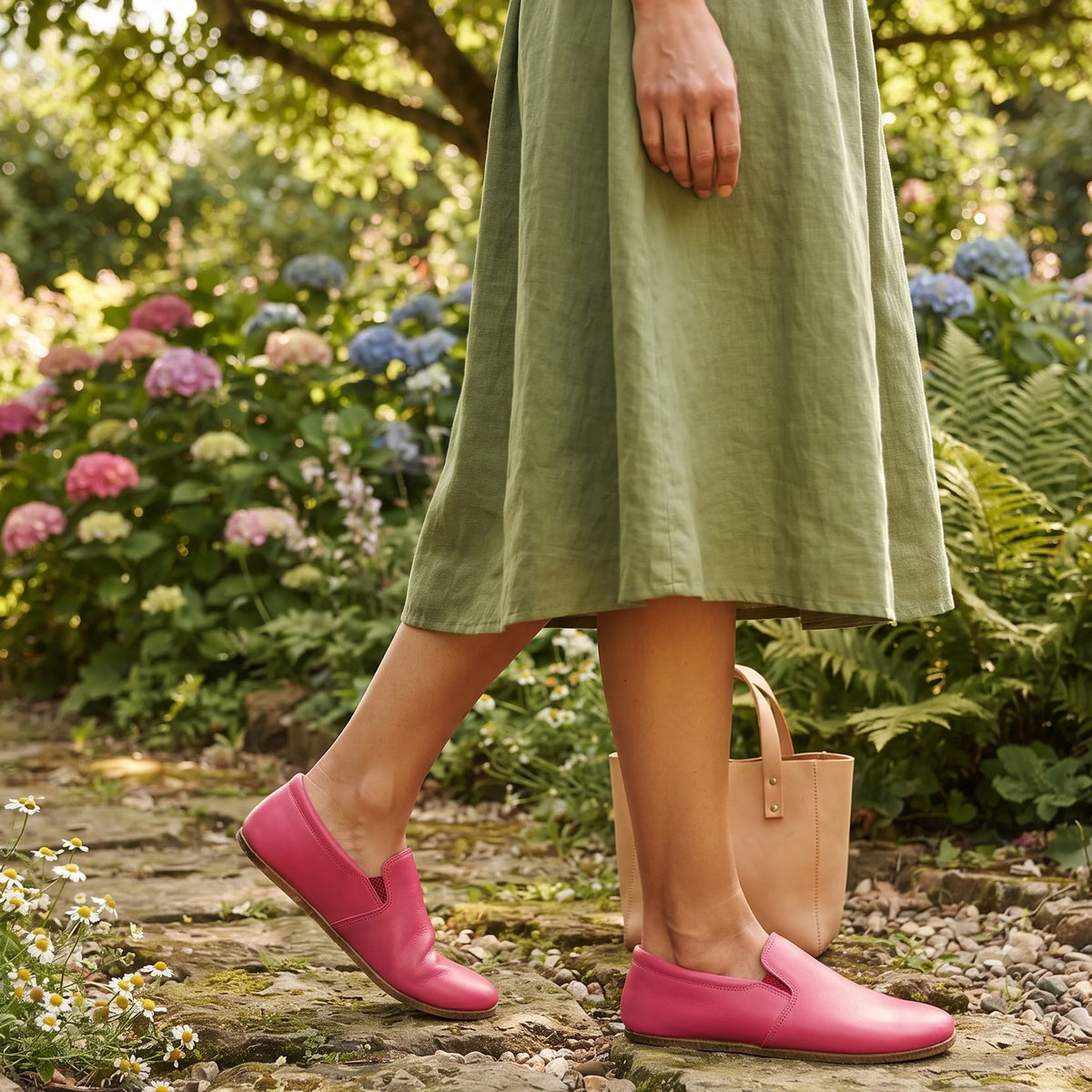 Smooth Barefoot Slip-On Shoes – Classic Sole — Leather Sole – Fuscia