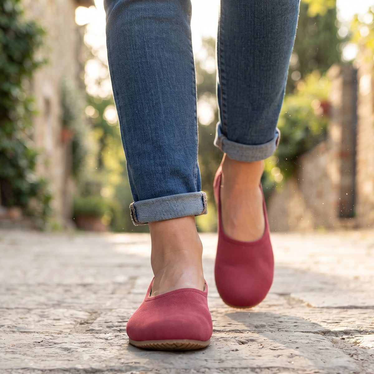 Suede Barefoot Ballet Shoes – Rubber Sole – Candy Pink