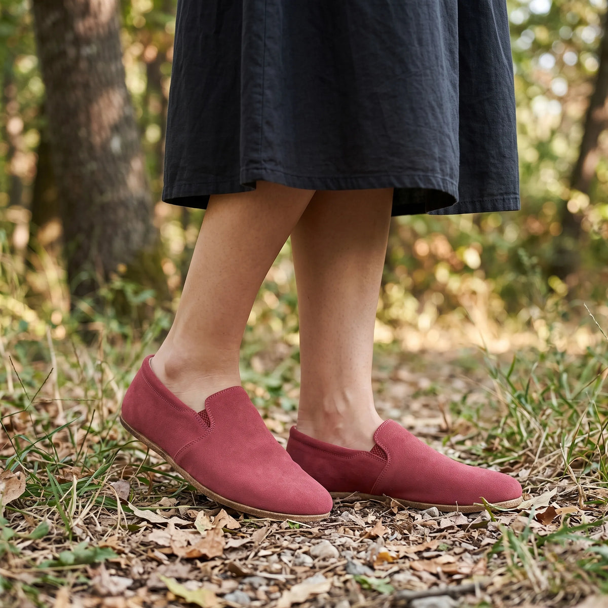 Suede Barefoot Slip-On Shoes – Classic Sole — Leather Sole – Candy Pink