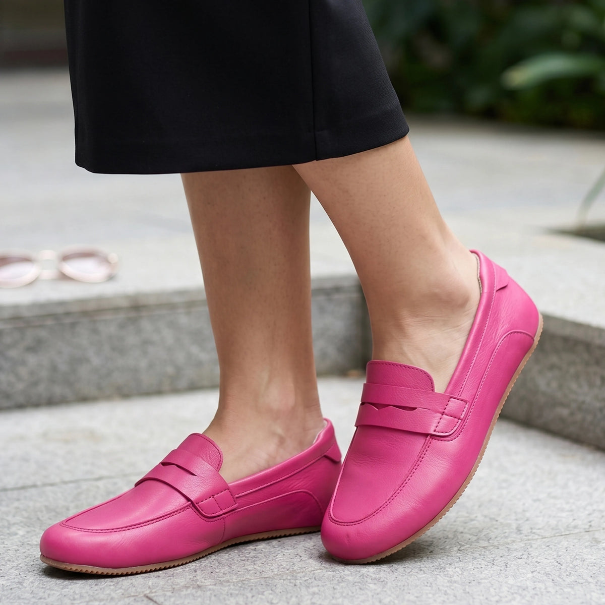 Smooth Barefoot Penny Loafer Shoes – Rubber Sole – Fuscia