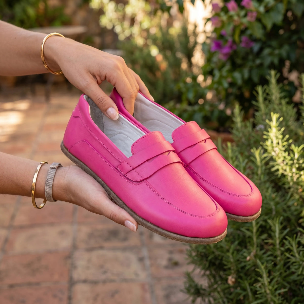 Smooth Barefoot Penny Loafer Shoes – Classic Sole — Leather Sole – Fuscia
